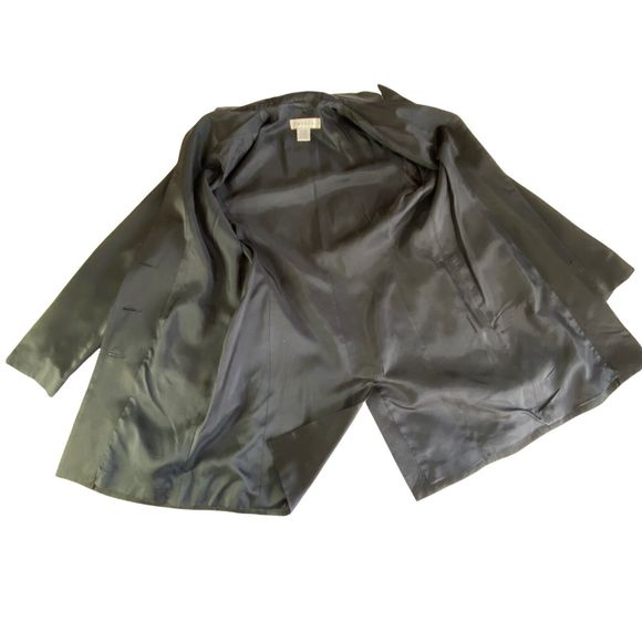 Vtg Tweeds Black Satin 5 Button Slit Long Sleeve Shoulder Pads Blazer Jacket 6 - Picture 8 of 14